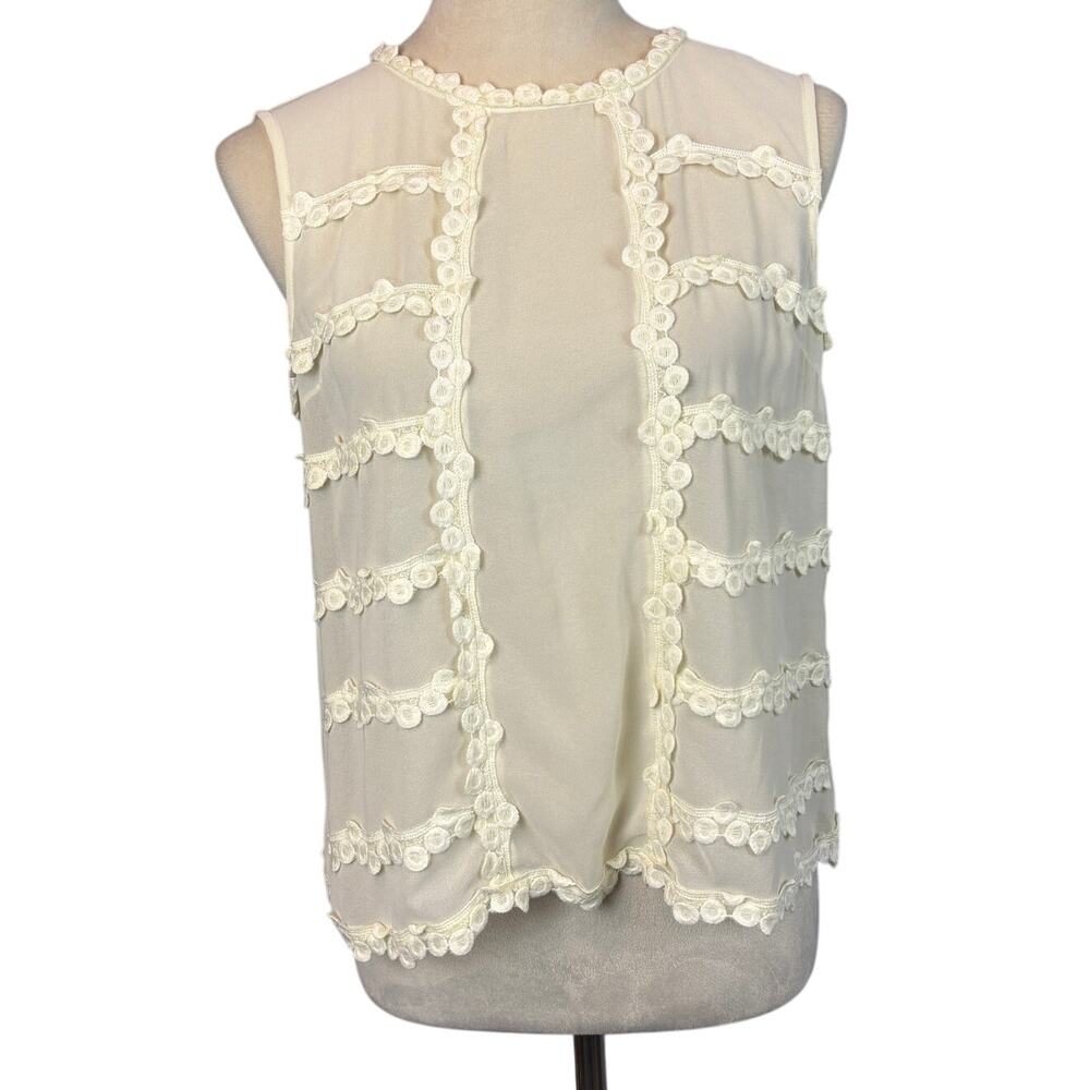 Pastel Clothing Cream Sheer Tank Exposed Zipper Lace Feminine Dainty Layering M
